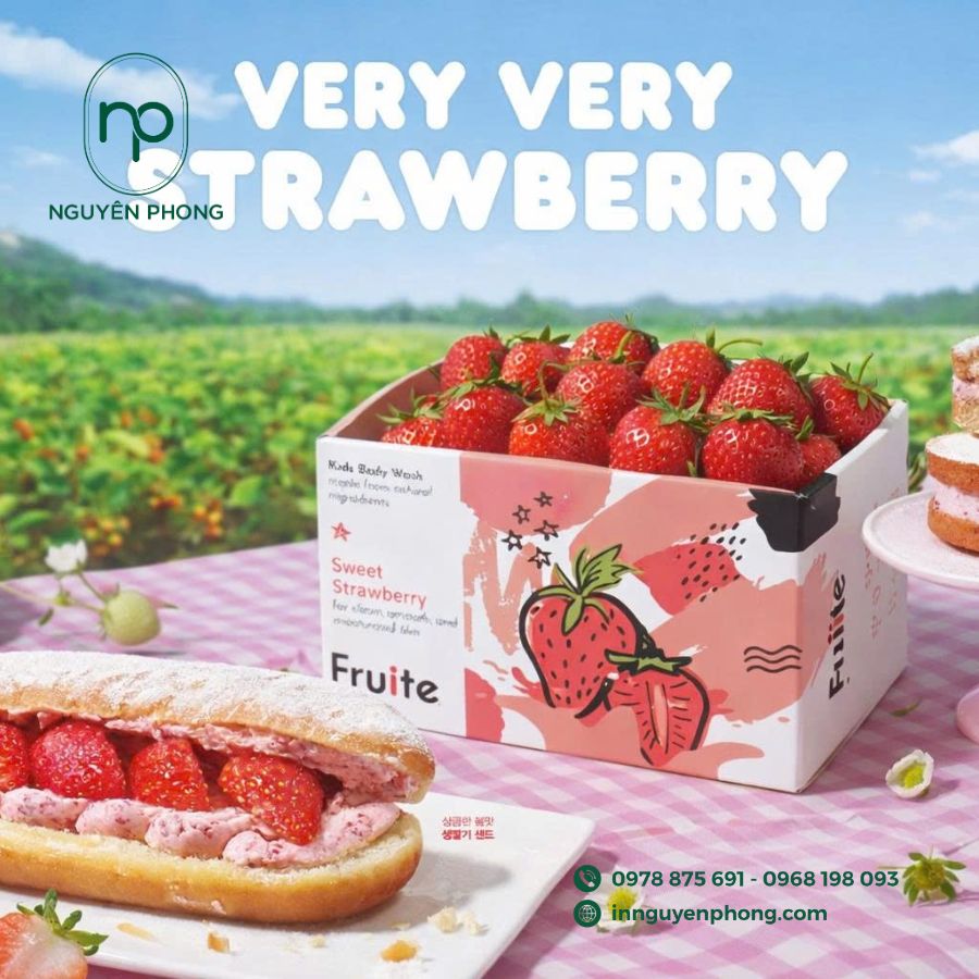 In hộp giấy đựng dâu tây bắt mắt